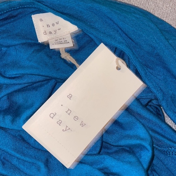 A New Day Ruched Knit One Shoulder Teal Mini Dress - Picture 4 of 4